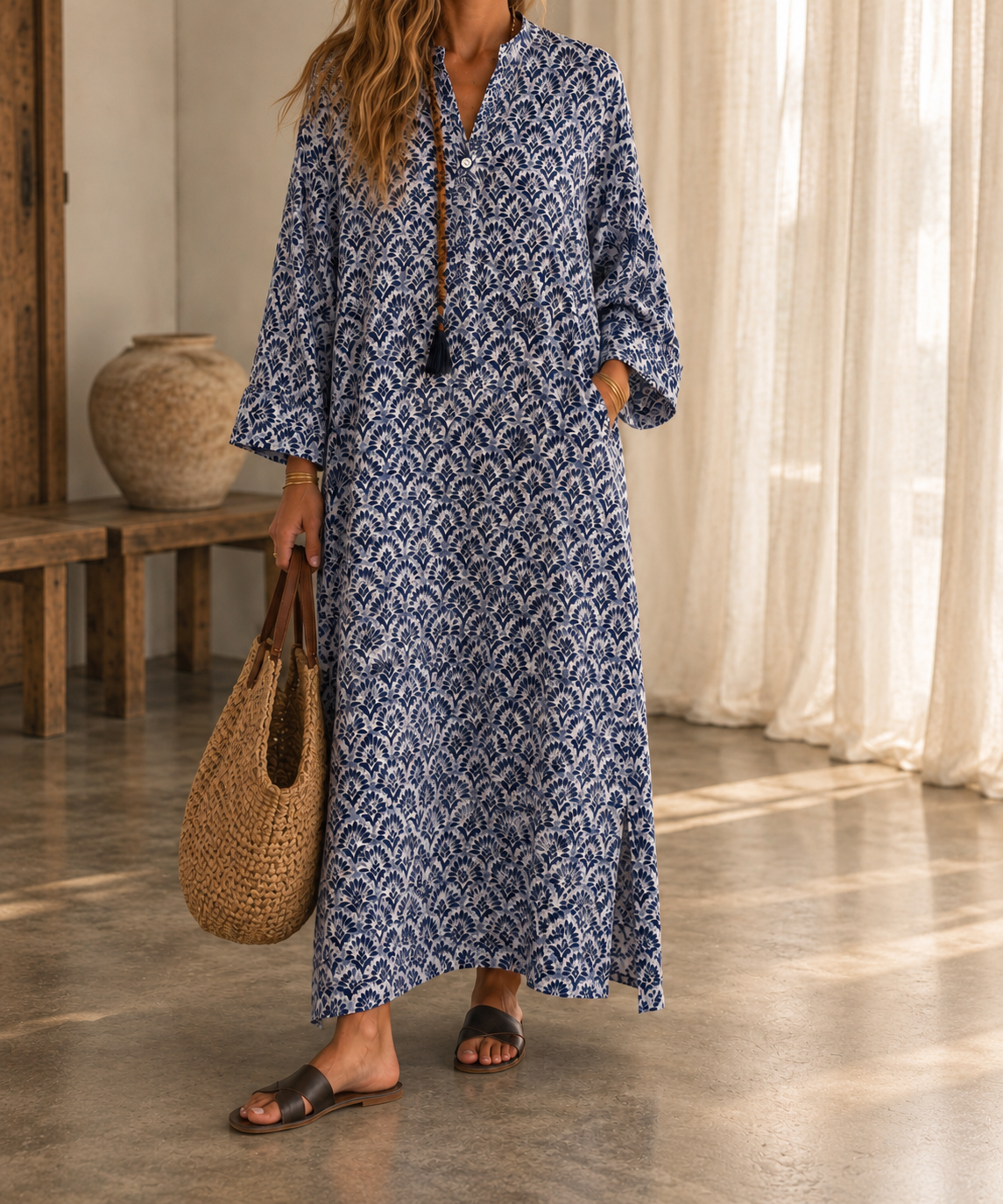 Resort Kaftan-Blue Batik