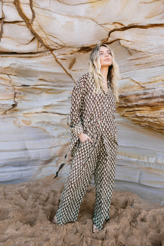 Resort Wide Leg Pant- Chocolate