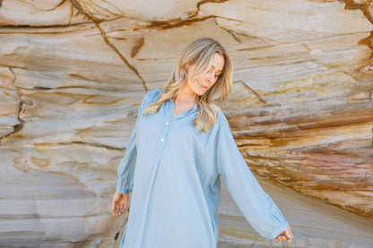 Cotton Voile Midi Dress - Blue