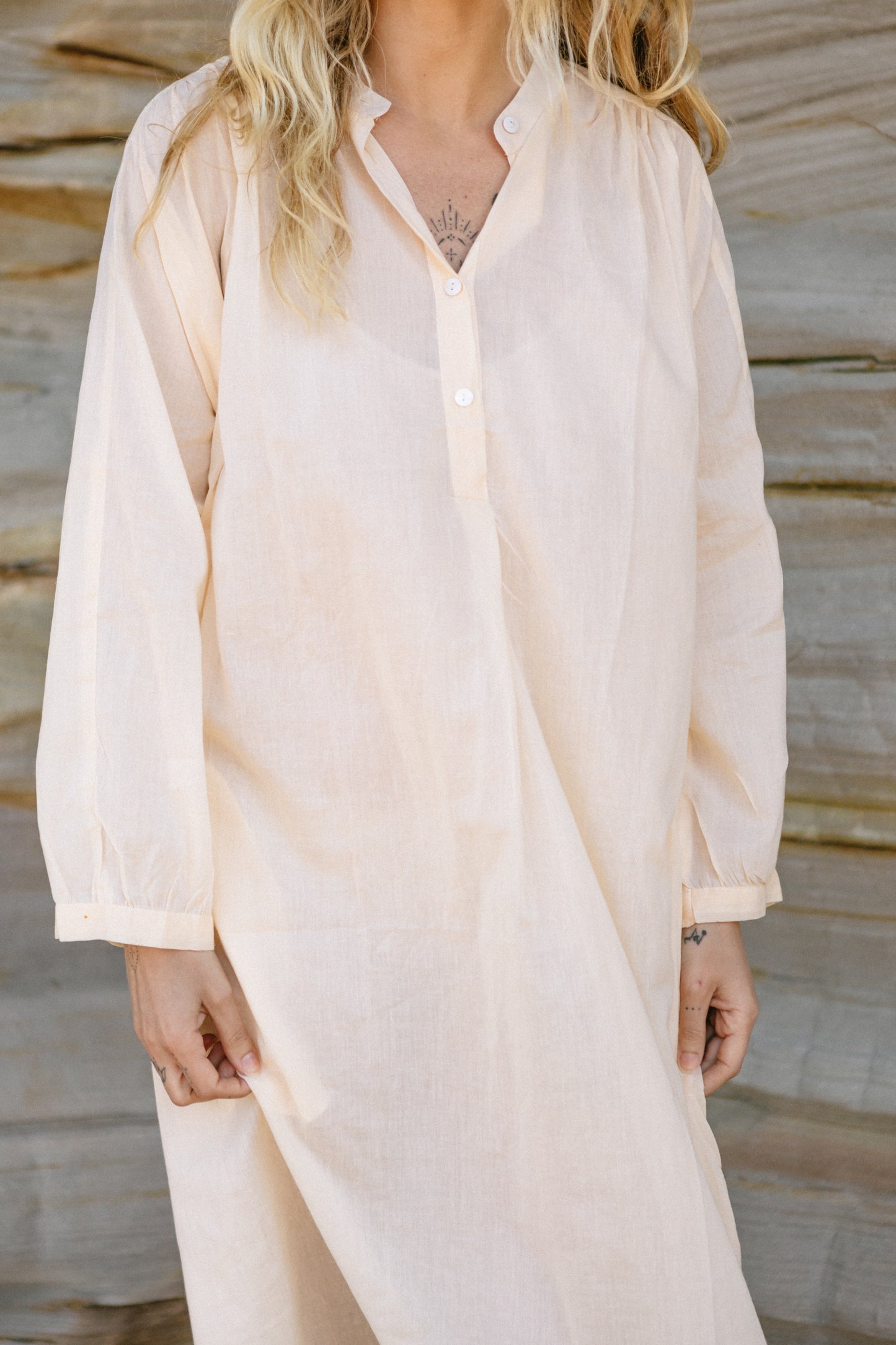 Cotton Voile Midi Dress - Apricot
