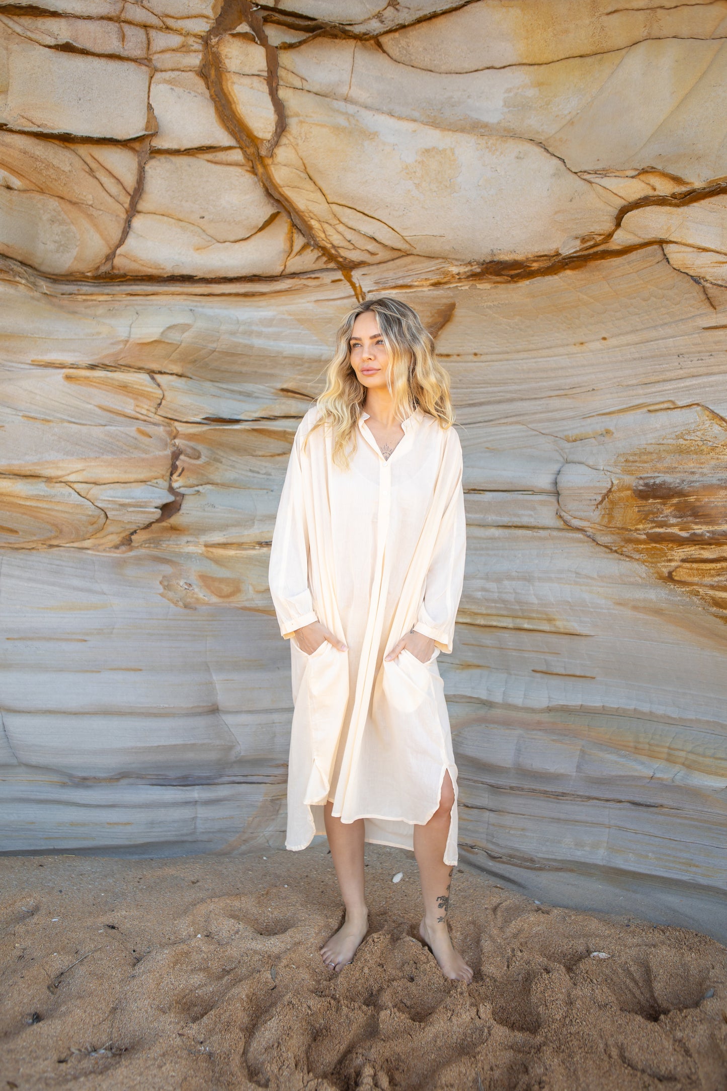 Cotton Voile Midi Dress - Apricot