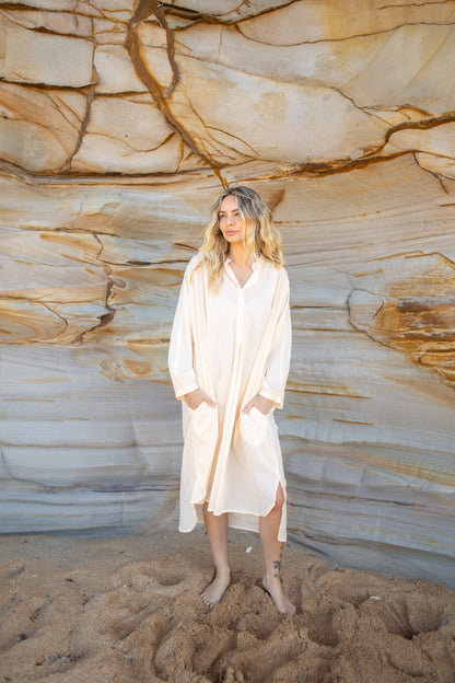 Cotton Voile Midi Dress - Apricot