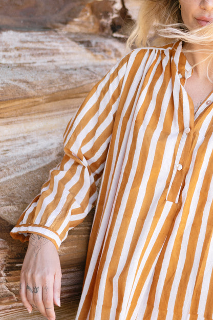 Cotton Voile Midi Dress - Terracotta Stripe