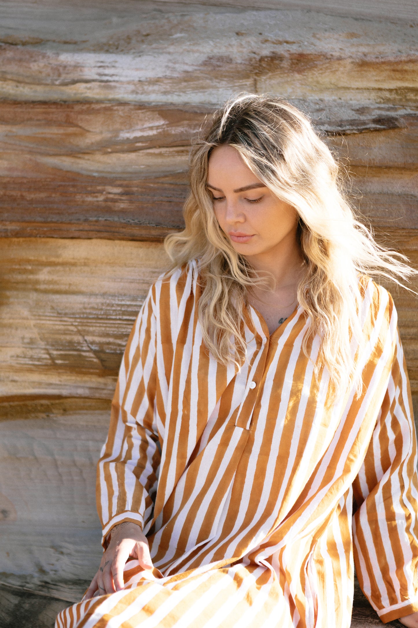 Cotton Voile Midi Dress - Terracotta Stripe