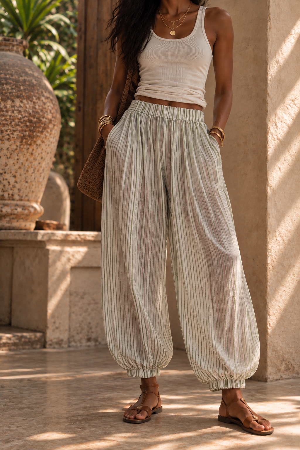 Balloon Pant - Green Stripe