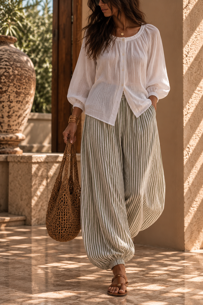 Balloon Pant - Green Stripe